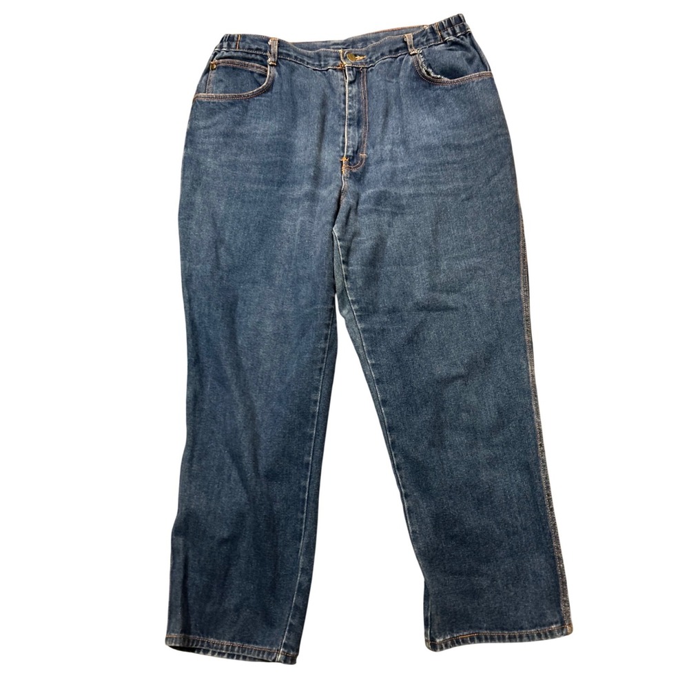 Vintage Chic High Waisted Denim Jeans Medium Wash Elastic Waist 34 Short Cotton